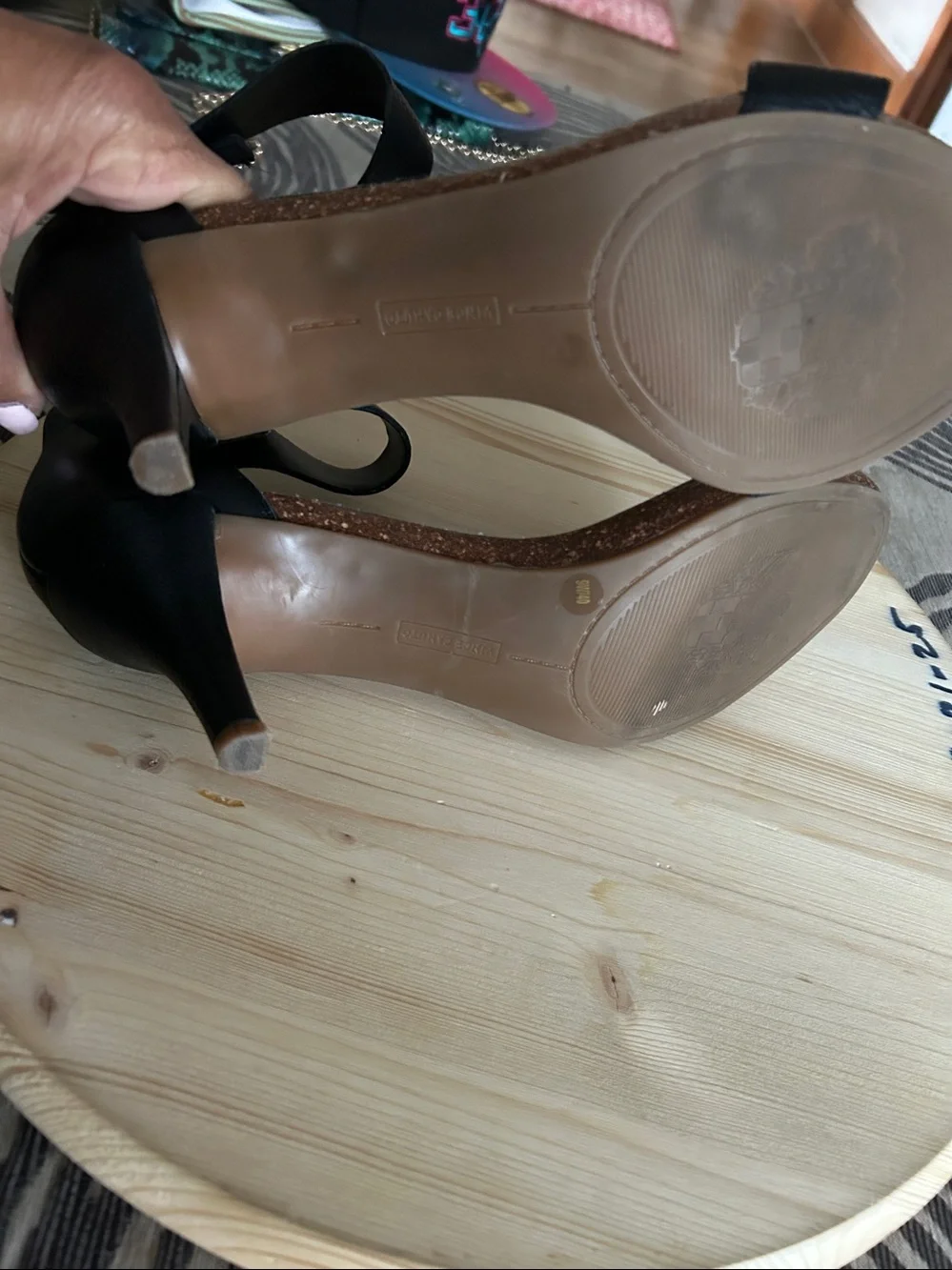 Vince Camuto Black Leather Ankle-Strap Heels - Picture 4 of 5